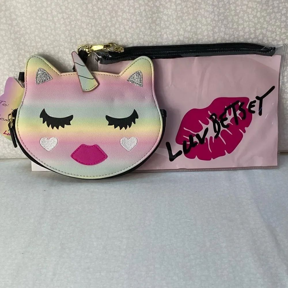 Betsey Johnson Unicorn Wristlet and Vinyl Zippered Pouch Set